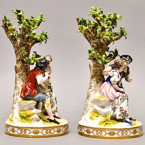 Большие Парные Фарфоровые статуэтки «Влюбленные», Ludwigsburg Германия, середина ХХ века. 