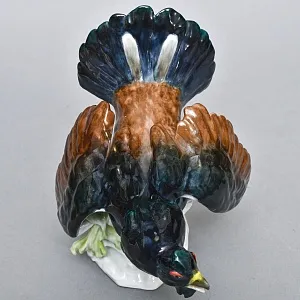 Антикварная Коллекционная Фарфоровая статуэтка «Птица - ГЛУХАРЬ», Hochst Германия начало ХХ века.