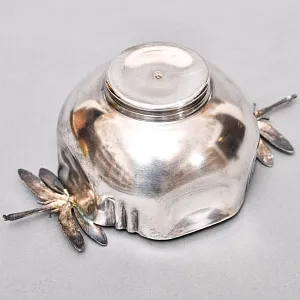 Винтажная Металлическая сахарница с щипчиками «СТРЕКОЗЫ», Англия - середина ХХ века. 