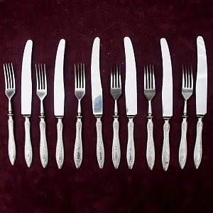 Редкость!!! Набор Столовые Ножи - Вилки «Серп и Молот» 6 пар, Нержавеющая сталь, СССР 50гг.