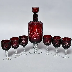 Набор Графин и Рюмки «Рубиновый Хрусталь», Tirgu-Mures Германия, 50 -е годы ХХ века.