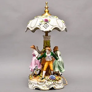 Редкость! Фарфоровая Настольная Электрическая Лампа «ХОРОВОД», Литофания, PLAUE Германия.