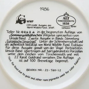 Коллекционная Тарелка «КРАСНОГОЛОВЫЙ КОРОЛЕК» Фарфор ALT.Tirschenreuth Германия -1986 год.