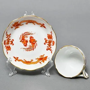 Коллекционная Кофейная пара «Оранжевый дракон», Фарфор, MEISSEN Германия. 