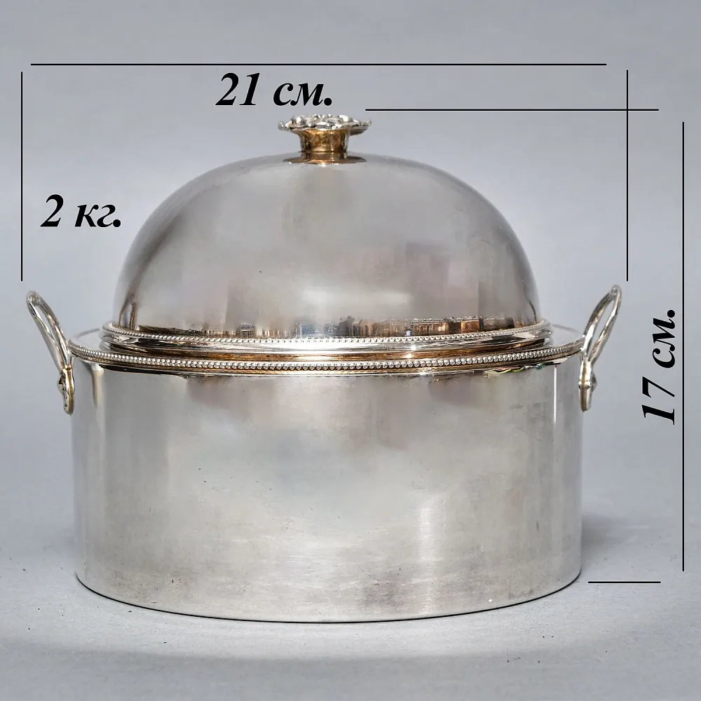 Сервировочная Металлическая Икорница со стеклянной вставкой, Silverplate, Sheffield Англия.