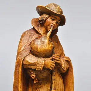 Редкая Антикварная Коллекционная Деревянная статуэтка «Бедный Волынщик», Англия начало ХХ века.