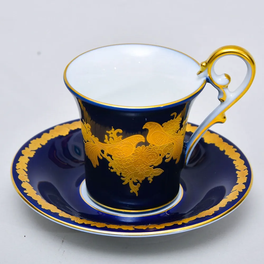 Коллекционная Кофейная Пара «Золотые Птицы», Фарфор KAISER Германия.