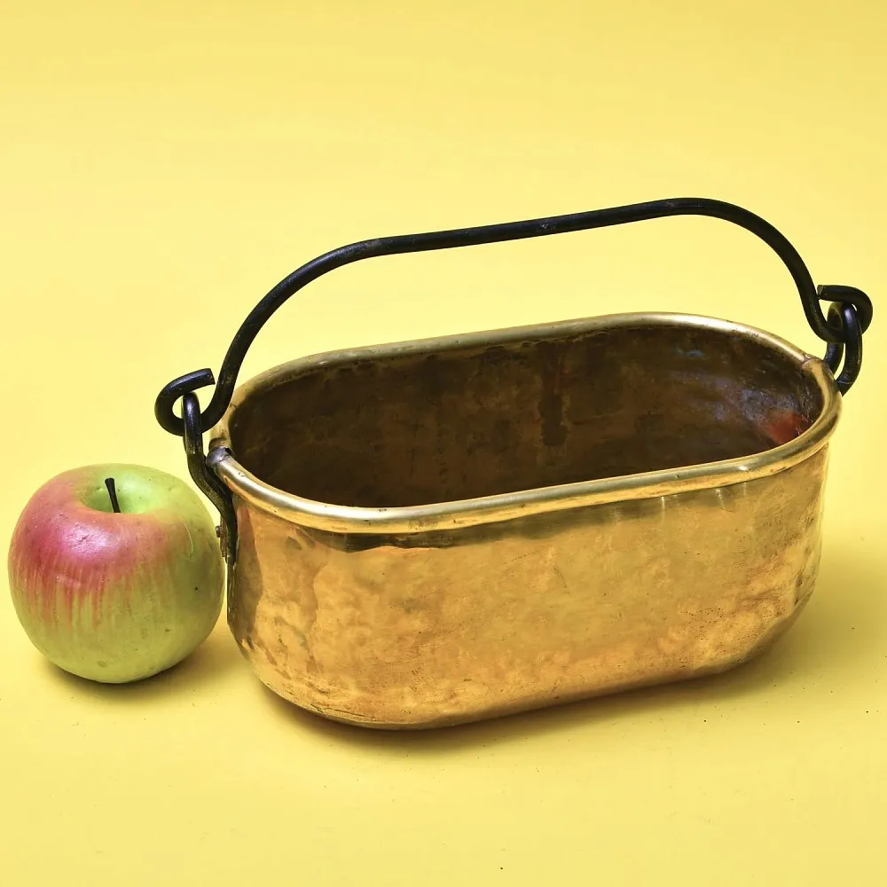 Антикварный Латунный Зольник - Кашпо с кованной ручкой 26 см. х 13 см., Франция начало ХХ века.