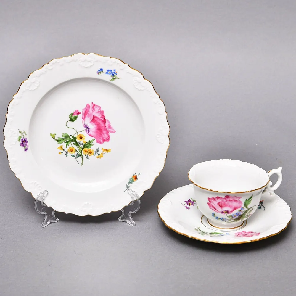 Чайный набор «Мейсенский букет» на 6 персон, Фарфор MEISSEN Германия, 1924 - 1934 годы. 