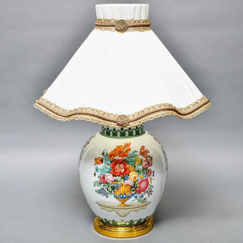 Настольная Электрическая Лампа - Светильник «Цветущий Сад» Фарфор Kaiser, Германия 80 -е годы ХХ века. 
