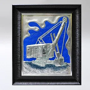 Памятное Подарочное Панно - Картина «Советский гусеничный экскаватор Э-652», Металл, СССР. 