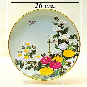 Коллекционная Тарелка - Блюдо «Ноябрь» - «Щеглы и Астры» Фарфор, Franklin Mint Япония, 1979 год.