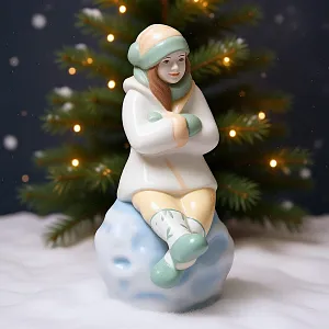 Авторская Коллекционная Фарфоровая Статуэтка «Девочка на Снежном Коме», Дулёво Россия.