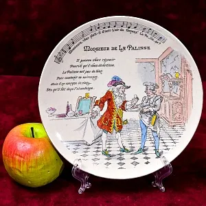 Антикварная Тарелка «Месье да ла Палис. Песня», Фаянс G.D.Paris, Франция начало XX века.