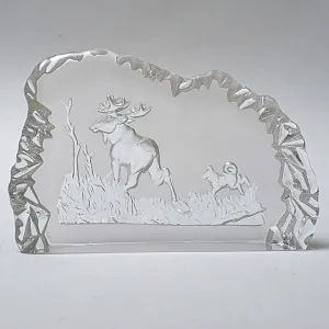 Коллекционное Настольное Хрустальное Панно «ОХОТА - Лось и Лайка» Orrefors Швеция -70 годы ХХ века..