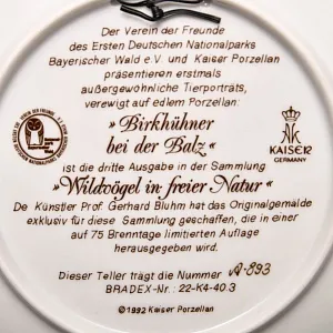 Коллекционная Фарфоровая тарелка «Тетерева на токовище», KAISER Германия - 1992 год.
