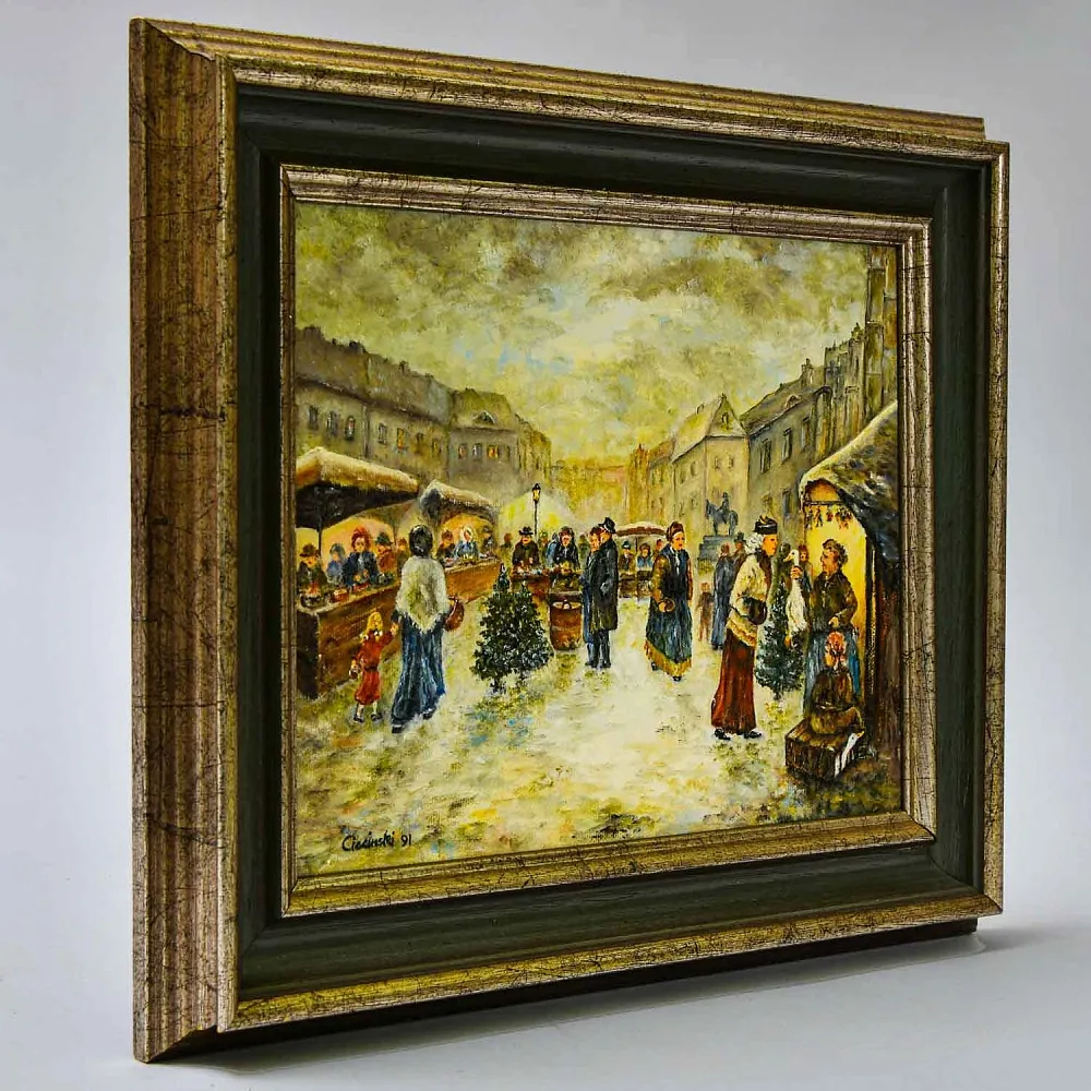 Очаровательная Картина «РОЖДЕСТВЕНСАЯ ЯРМАРКА», Холст, Масло. Германия 1991 год.