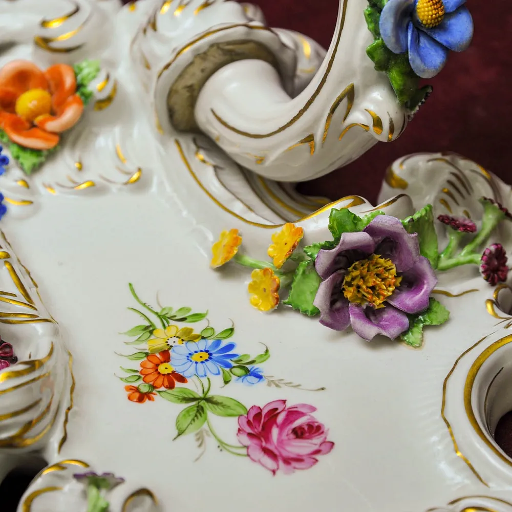 Парные Настенные Электрические Бра - Канделябры, Фарфор PLAUE Von Schierholz Германия.