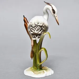 Коллекционная Фарфоровая статуэтка «Птица. Цапля в камышах», Kaiser Германия, 1979 - 1990 годы.