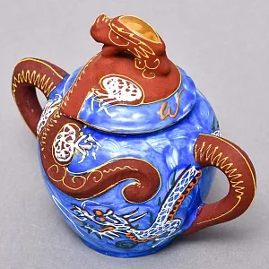 Чайный Сервиз на 6 персон «Синий Дракон», Фарфор SATSUMA Япония, середина ХХ века. 