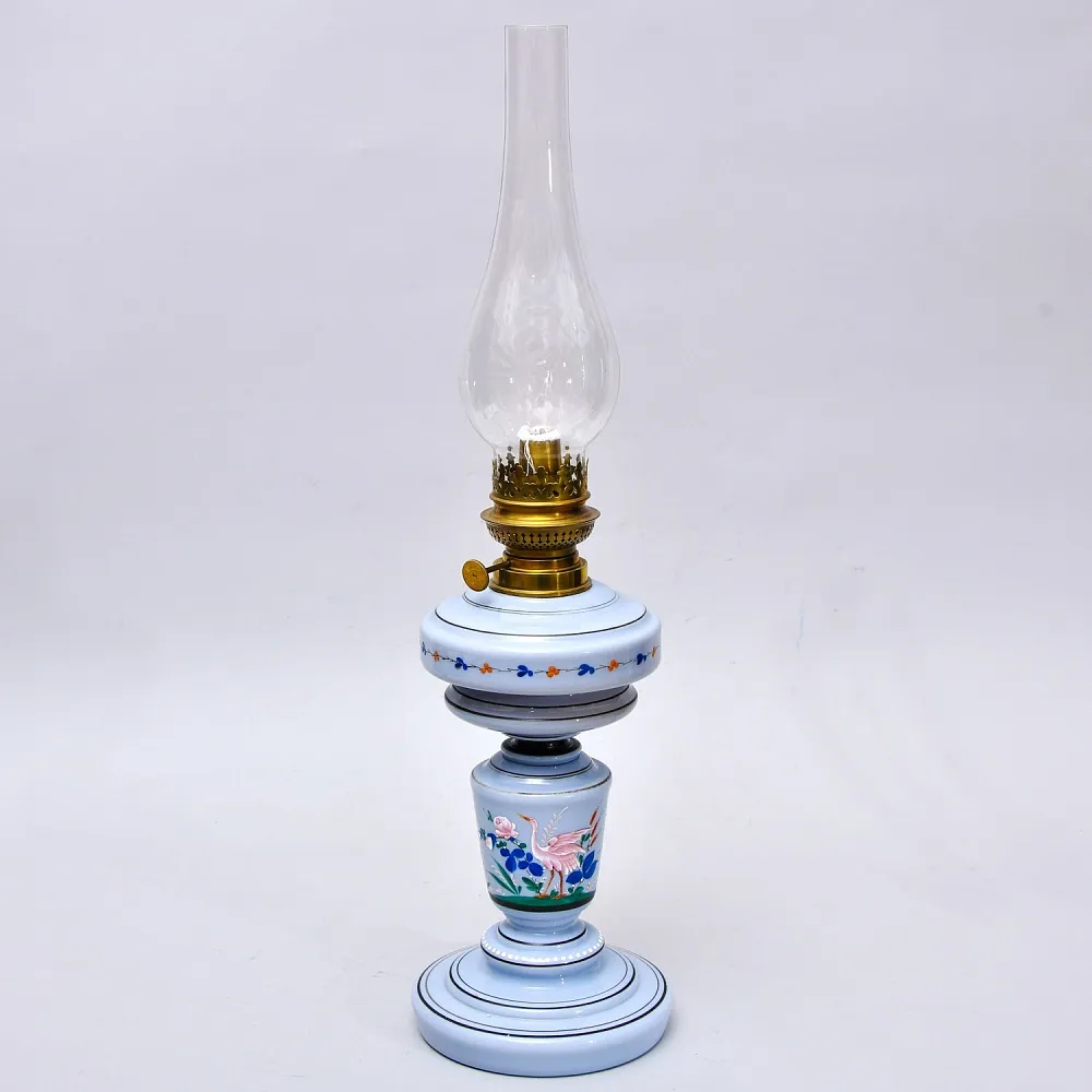 Антикварная Керосиновая Лампа «Kosmos - Brenner», Стекло / Роспись, Франция начало ХХ века.