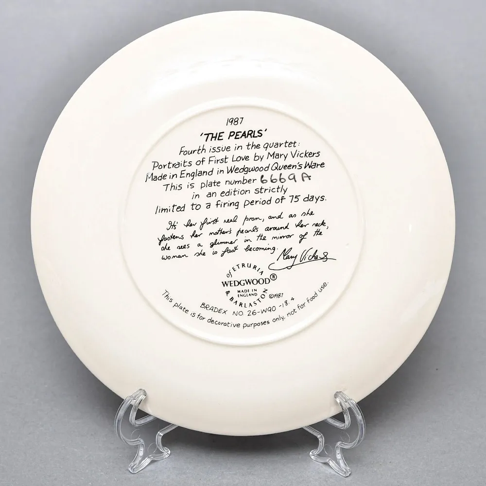 Коллекционная Фарфоровая тарелка «Девушка в жемчужном ожерелье», Wedgwood Англия - 1987 год. 
