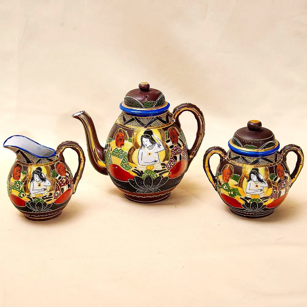 Антикварный Чайный фарфоровый сервиз в стиле Satsuma, Япония, FUTAJI, первая половина ХХ века.