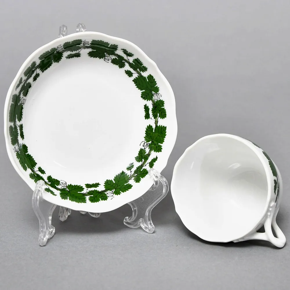 Классическая Фарфоровая Кофейная пара «Виноградные листья», MEISSEN Германия.