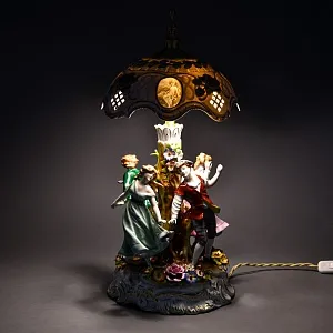 Редкость! Фарфоровая Настольная Электрическая Лампа «ХОРОВОД», Литофания, PLAUE Германия.