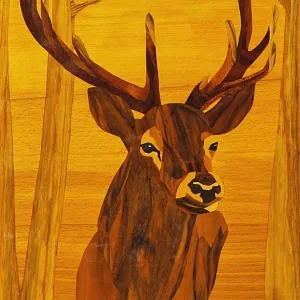 Редкость! Большое Деревянное Панно - Картина «Охота - Олень» СССР - 1978 год.