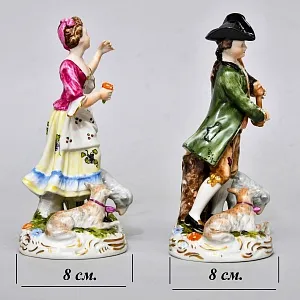 Коллекционные Парные Фарфоровые статуэтки «Пастух и Пастушка. Игра на волынке», Karl Klette Германия.