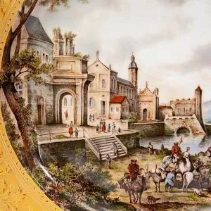 Большое Коллекционное Блюдо - Тарелка «Пейзаж на набережной» Фарфор KAISER Германия.