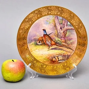  Антикварная Тарелка - Блюдо «Охотничьи птицы - Два фазана»,Фарфор Limoges COIFFE Франция, 1891 - 1914 годы. 