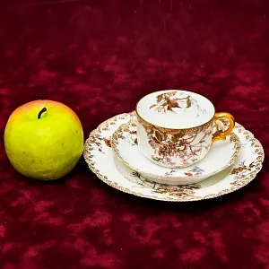 Винтажная Чайно-Кофейная пара + Тарелка (тройка), Фарфор Limoges Франция, 1876 - 1896 годы. 