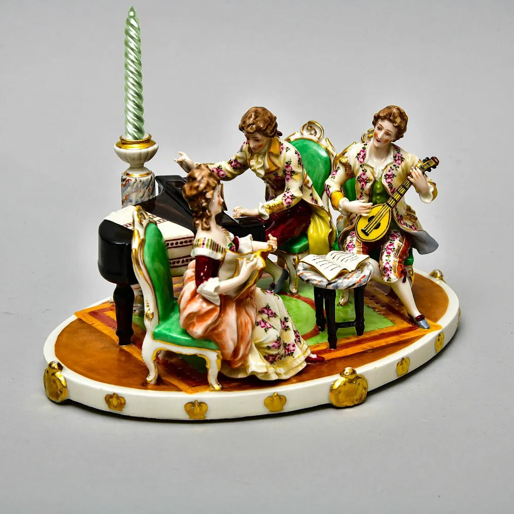 Антикварная Фарфоровая Статуэтка - Подсвечник "Музыкальное Трио", Ernst Bohne Sohne Германия.