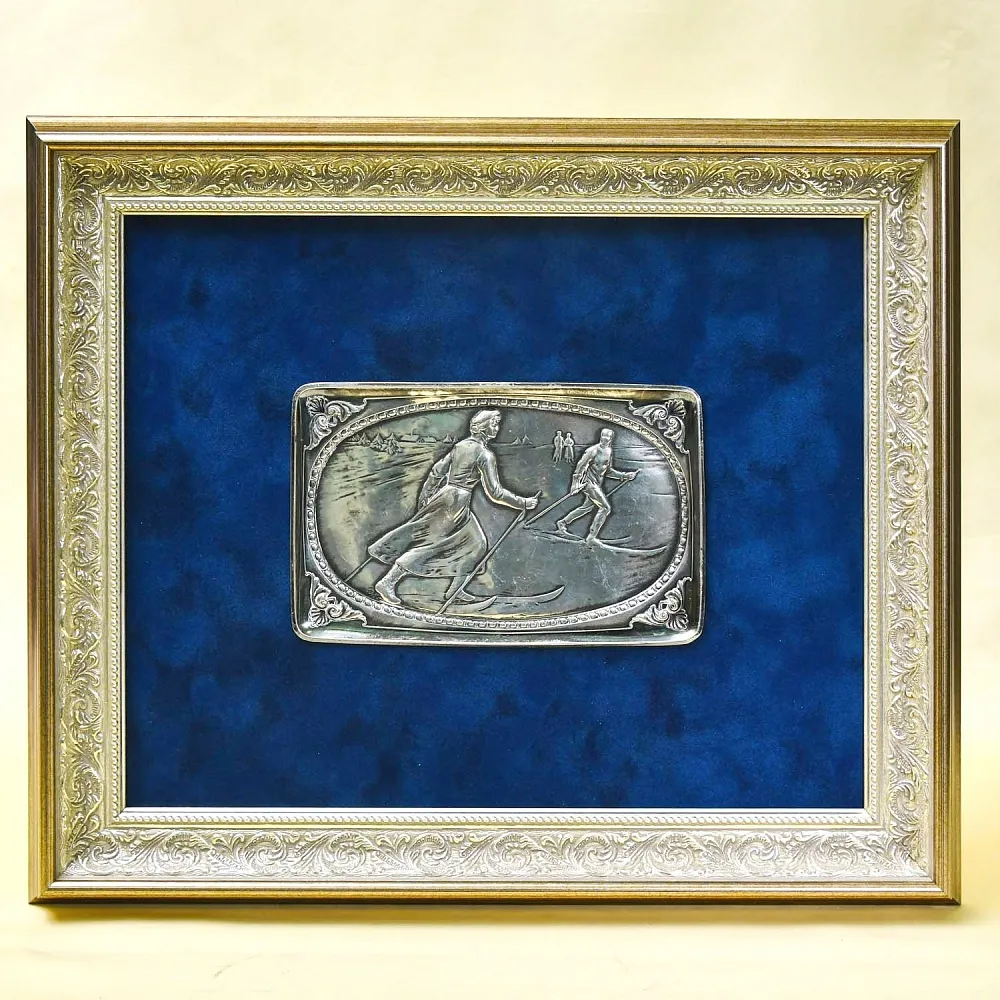 Настенное Панно - Картина - Барельеф «Серебряные Лыжи» Германия -1926 год.