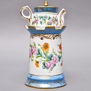 Антикварный Заварочный Чайник на подставке «Цветочная гирлянда», Франция - первая половина ХХ века.