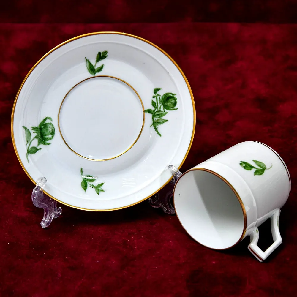 Редкость! Коллекционная Кофейная Пара «Зелёные Цветы», фарфор FURSTENBERG, Германия.