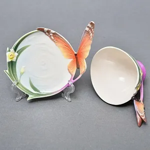 Авторский Фарфоровый Чайный сервиз «Бабочки и стрекозы» на 4 персоны, Franz Collection Тайвань.