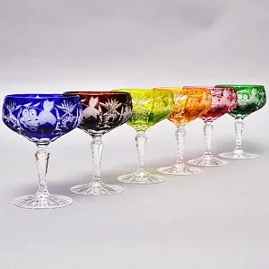 Набор 6-ть фужеров для шампанского или «Креманок» из Цветного Хрусталя серия «Виноград»