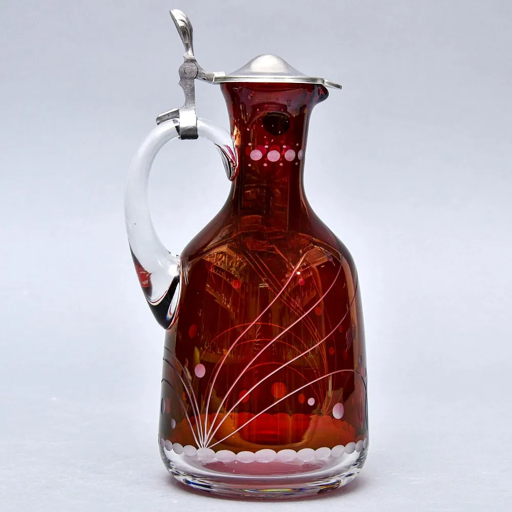 «Рубиновый Хрусталь» - Кувшин - Графин с оловянной крышкой, Ручной работы, Германия, 60 гг.