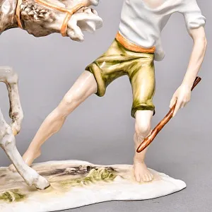 Редкость! Фарфоровая статуэтка «Мальчик и осел», KAISER Германия, 1970 - 1979 годы.