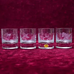 Редкость! Набор из 4-х Хрустальных Стаканов «ОХОТА», SCHONBORNER Германия, 50-е гг. 