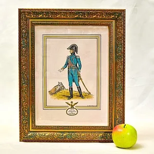 Антикварная Иллюстрация - Гравюра «Армия Наполеона - Офицер с донесением», Франция.