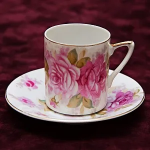 Коллекционная Кофейная Пара «Розовые Розы» Фарфор Япония.