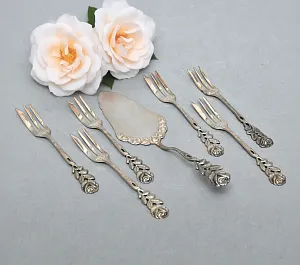 Десертный Набор Лопатка и Вилочки «Хильдесхаймская роза» Silverplate, Германия -60гг.