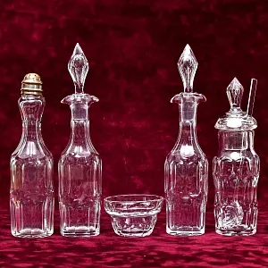 Винтажный Набор для Специй и Соусов на деревянной подставке, Хрусталь Франция 50 -е годы.