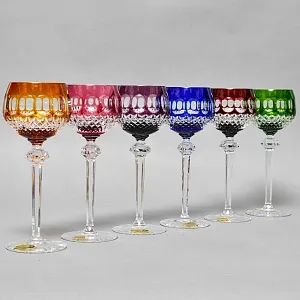Шесть Бокалов для Вина из Цветного Хрусталя, Barthmann Германия, начало 70-х годов ХХ века. 