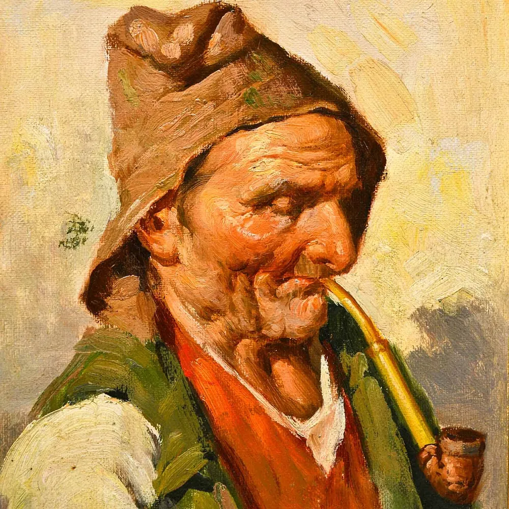 Старинная Картина - Портрет «Старый чех», Холст, Масло, Чехия - конец XIX века.