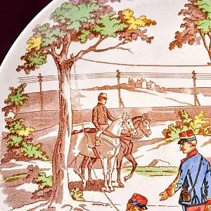 Антикварная Тарелка «Первая телеграфная линия», Фаянс Sarreguemines, Франция конец XIX века.
